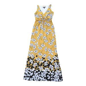 Chaps Yellow Floral Ombre Maxi Dress Sleeveless V-Neck Size S Stretch Knit
